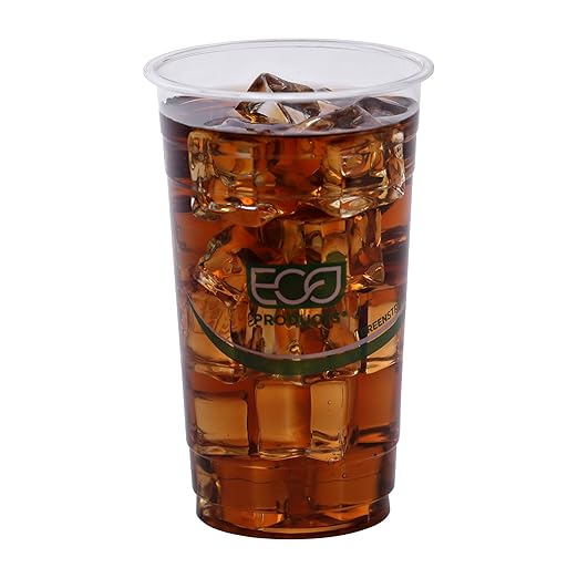 ECO PRODUCTS GreenStripe Clear Compostable 24oz PLA Large Plastic Cups, Case of 1000, Disposable Renewable Plant-Based Cold Cups, For Cold Drinks & Snacks, BPI Certified, ASTM Compliant.