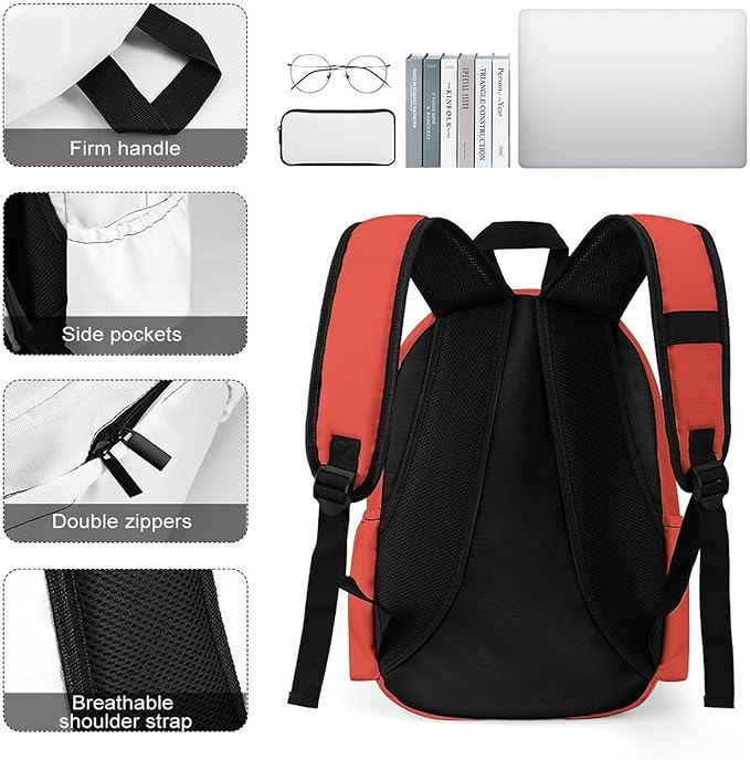 Vermilion Backpack Adult Travel Daybag for Women Men College Backpack for Vacation Hiking Camping Bag