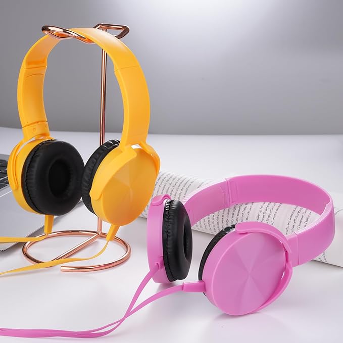 2 Pack Classroom Headphones for School Students Kids, Durable Class Set Wired Earphones for Children Toddler Teens Boys Girls and Adult(LS450, Pink+Yellow)