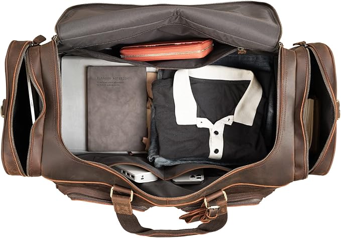 Polare 26" Leather Duffel Weekender Travel Bag For Men With Full Grain Cowhide Leather 56L