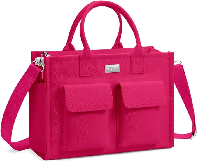 TOPDesign Heavy-Duty Canvas Tote Bag for Women, Adjustable Crossbody/Shoulder Handbag with 9 Pockets, Everything Tote