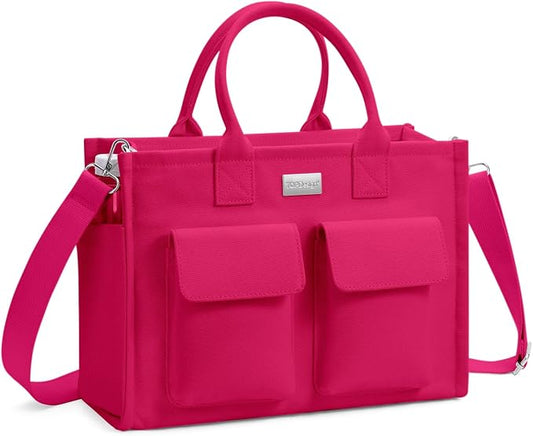 TOPDesign Heavy-Duty Canvas Tote Bag for Women, Adjustable Crossbody/Shoulder Handbag with 9 Pockets, Everything Tote