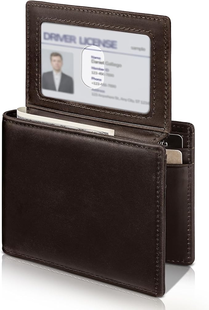 Artpaxy Mens Wallet Bifold Genuine Leather RFID Blocking Wallet for Men with 2 ID Windows 12 Card Holders 2 cash pockets 1 Gift Box