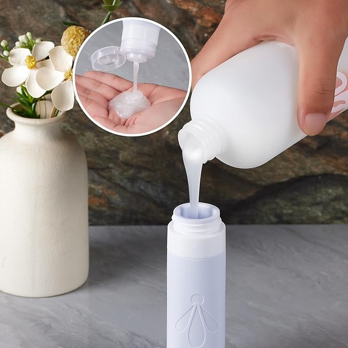 INSFIT 8 Pack Silicone Travel Bottles & Cream Jars with Toiletry Bag, 3oz Leakproof Containers & 2oz Jars with Waterproof Labels, BPA-Free Squeezable Toiletries Set for Shampoo, Lotion, Cosmetics