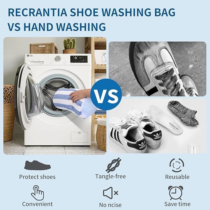2Pcs Professional Shoe Washing Machine Bag, 360° Deep Clean and Protection for Sneakers, Tennis, Casual Shoes, Durable Shoe Laundry Bag for Washer and Dryer, Shoes Washing Bag for Any Size