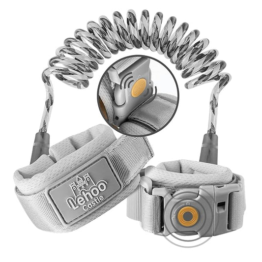 Lehoo Castle Toddler Leash Wrist, 4.9ft Kid Leash Wrist with Induction Lock, Anti Lost Wrist Link for Toddlers, Reflective Leash for Kids, Child Leashes for Toddlers (Grey)