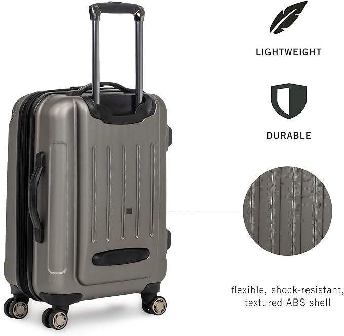 Kenneth Cole REACTION Renegade Luggage Expandable 8-Wheel Spinner Lightweight Hardside Suitcase, Silver, 24-Inch Checked