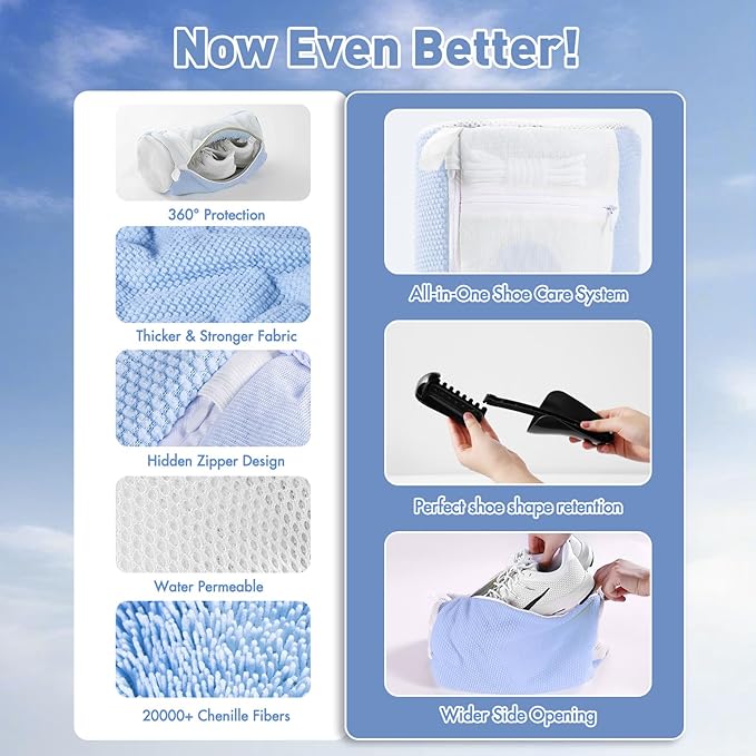 Shoe Washing Machine Bag for Washer and Dryer - Reusable Lint-free, Large Sneaker Laundry Bag for Tennis Home Shoe Washing Kit, Includes Shoes Trees to Prevent Deformation, Blue 2pcs