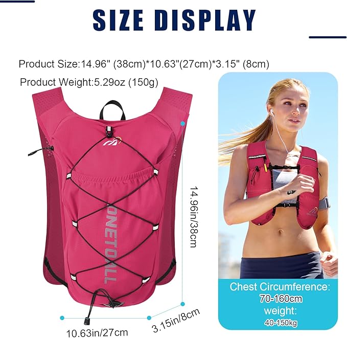 Running Vest for Women & Men, 6L Hydration Backpack with 2L Water Bladder, Lightweight Water Backpack for Trail Running, Marathon, Hiking, Cycling, Jogging, Adjustable Fit