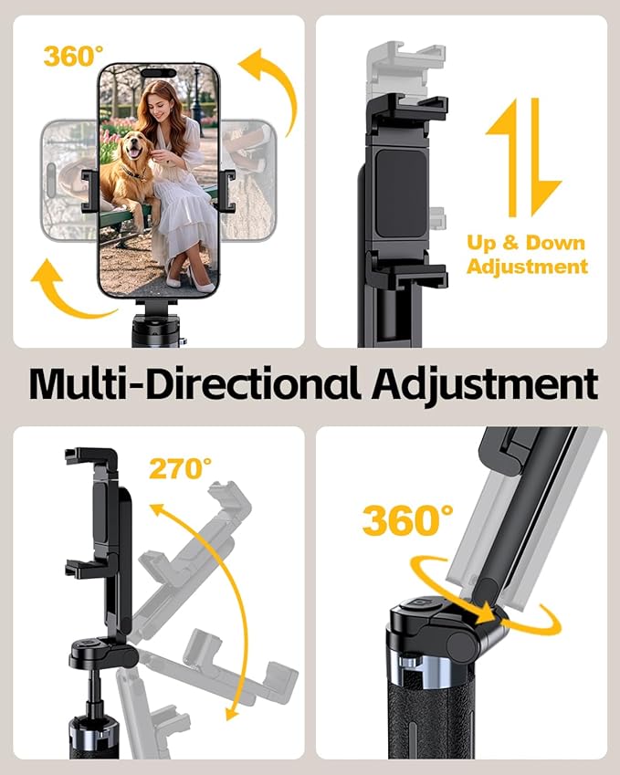 UBeesize Mini Selfie Stick Tripod with Rechargeable Remote – Pocket-Size Travel Phone Stand w/Hook, 360° Rotating Holder, Lightweight Tripod for iPhone/Android, Vlogging, TikTok & Live Streaming