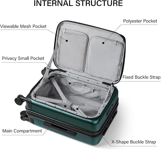 MILADA Expandable Checked Luggage 24 Inch Top Opening Travel Luggage Hard Shell Suitcases with Wheels TSA Approved Luggage Trunk Rolling Medium Checked Suitcase, Blackish Green