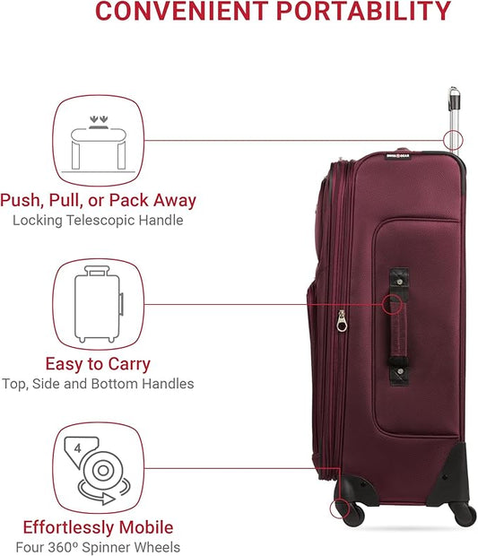 SwissGear Sion Softside Expandable Luggage, Merlot, 3-Piece Set (21/25/29)