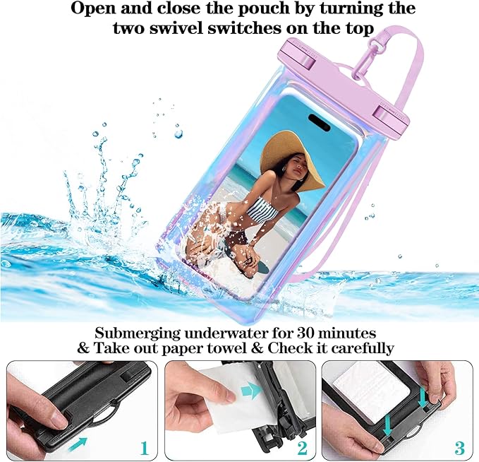 Up to 8.3" 2 Pack Iridescence Universal Waterproof Phone Pouch, Large Phone Waterproof Case Dry Bag, Protection Level: IP68, Outdoor Sports for Apple iPhone,Samsung,and More, Iridescence 2 Pack