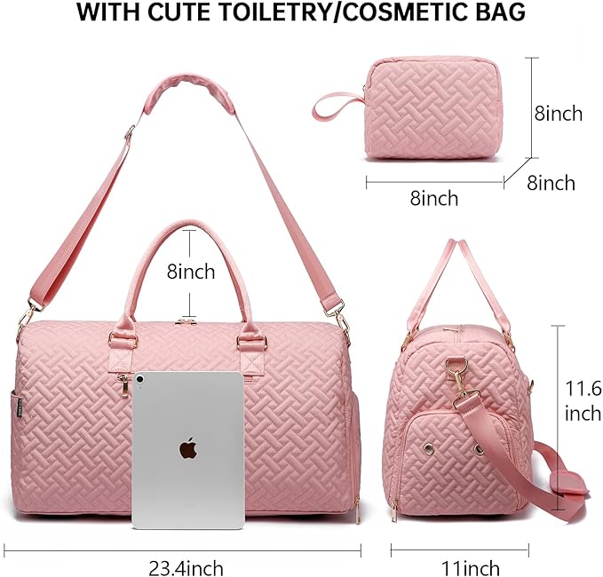 Duffle Bag for Travel, Weekender Bag with Shoe Compartment, Carry On Overnight Bag for Women with Toiletry Bag, Gym Bag with Wet Pocket, Hospital Bags for Labor and Delivery Beige