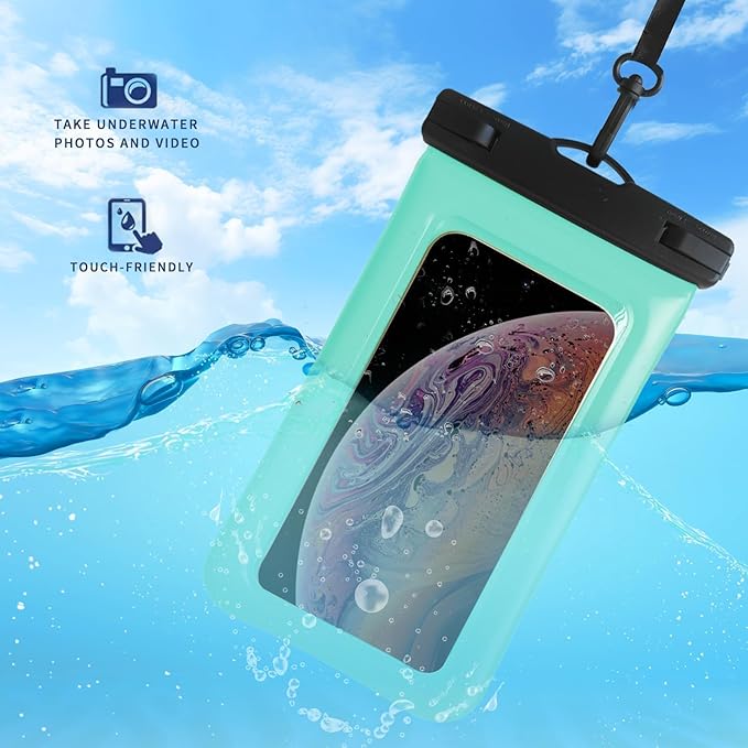 Floatable Soap Bubble Waterproof Phone Pouch/Case with Crossbody Lanyard for iPhone 17 Series 16 Pro Max/15 Pro/14/13/12, IP68 Cellphone Dry Bag Beach Cruise Ship Essentials, 1 Pack-Green-7″
