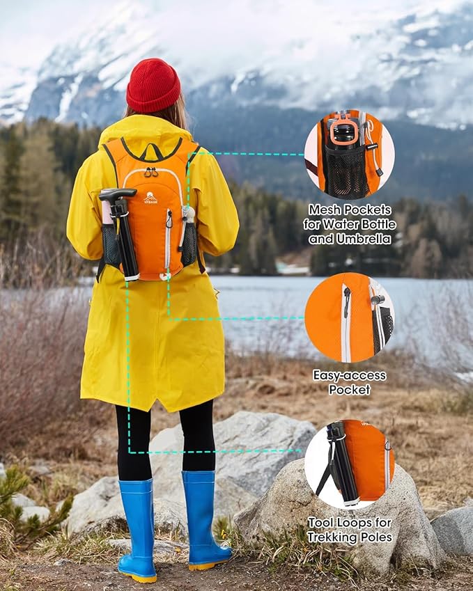 Small Hiking Backpack with Front Phone Holder, Packable Back pack with Chest and Waist Strap, Lightweight Daypack for Women Men