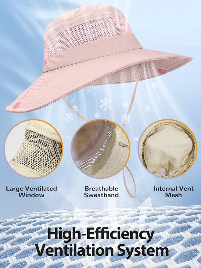 Sun Bucket Beach Hats for Women with Ponytail Hole,Sun Protection UV UPF50+ Waterproof Fishing Safari Hiking Hat