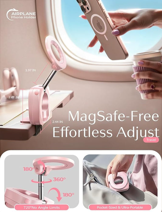 LISEN Airplane Phone Holder Travel Essentials for Women Long Flight Essentials Must Haves Handsfree for MagSafe Phone Stand Beach Vacation Cruise Essentials 2025 for iPhone 16 Pink