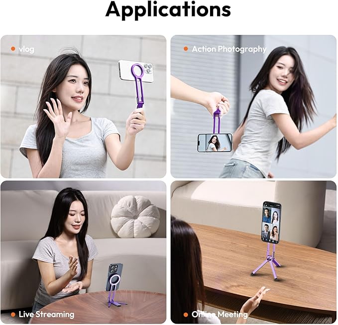 ULANZI MA30 Magnetic Phone Tripod Stand for iPhone-Aluminium Maglock Smartphone Mini Tripod Pocket Cell Phone Stand Strong Magnet Quick Mount Compatible with iPhone 17 16 15 14 13 12 Series, Purple