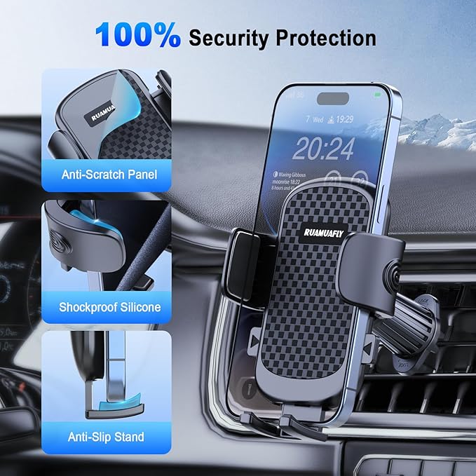 [2026 NEW] Car Phone Holder for Horizontal/Vertical Vent【Upgraded Metal Hook Clip】【Wider Clamp&Fit Thicker Case】Universal Cellphone Stand Car Mount Cradle for iPhone 17 Pro Max 16 15 14 13 Air Android