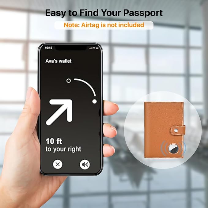 Genuine Leather Passport Holder, RFID Blocking Travel Wallet for Men/Women, Stylish Passport Cover with Airtag Slot, Durable Passport Wallet case travel essentials (Brown)