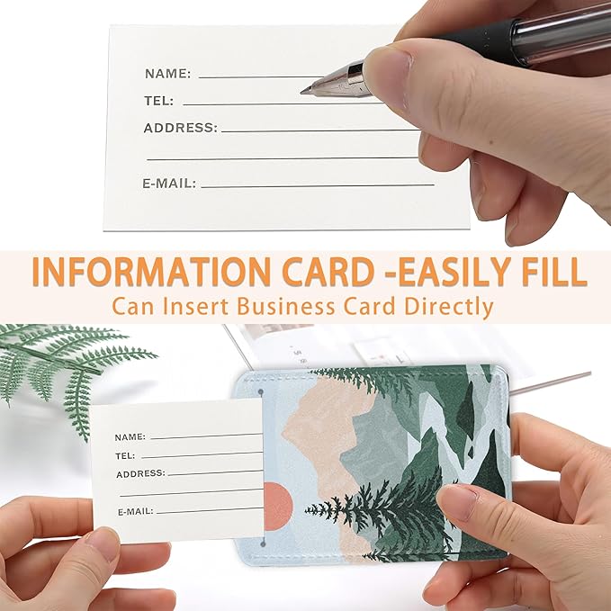 3 Pcs Luggage Tag for Suitcases,Mountain and Tree Sunset Landscape Leather Baggage Tags Identifiers for Travel,Privacy Protection Travel Bag Labels Suitcase Tags for Women Men