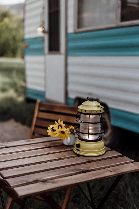 Barebones Forest Lantern – Dusty Yellow, Vintage Rechargeable LED Lantern with Adjustable Brightness – Battery Operated Camping Light for Outdoor Adventures, Backyard Gatherings, and Emergency Use