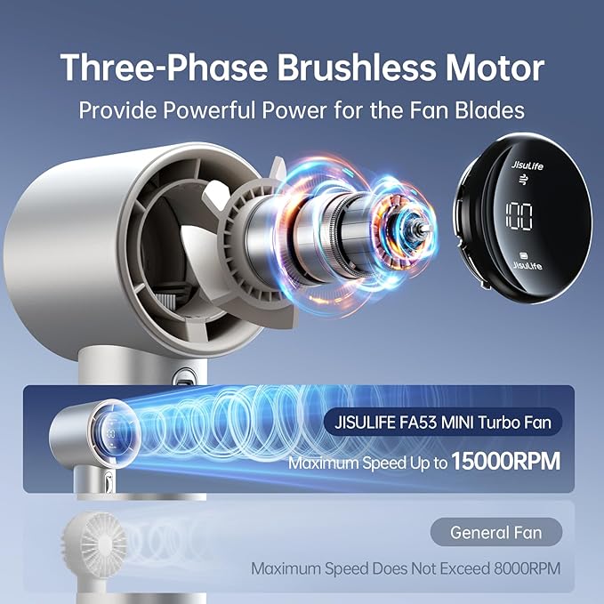 JISULIFE Handheld Fan Pro Series - Extreme Cooling Output: 1-100 Speed Scroll Wheel, Metal Body, Digital Display, 1.5H Fast Charge, 5000mAh-Portable Fan for Travel Outdoor, Gifts for Women Men(Brown)