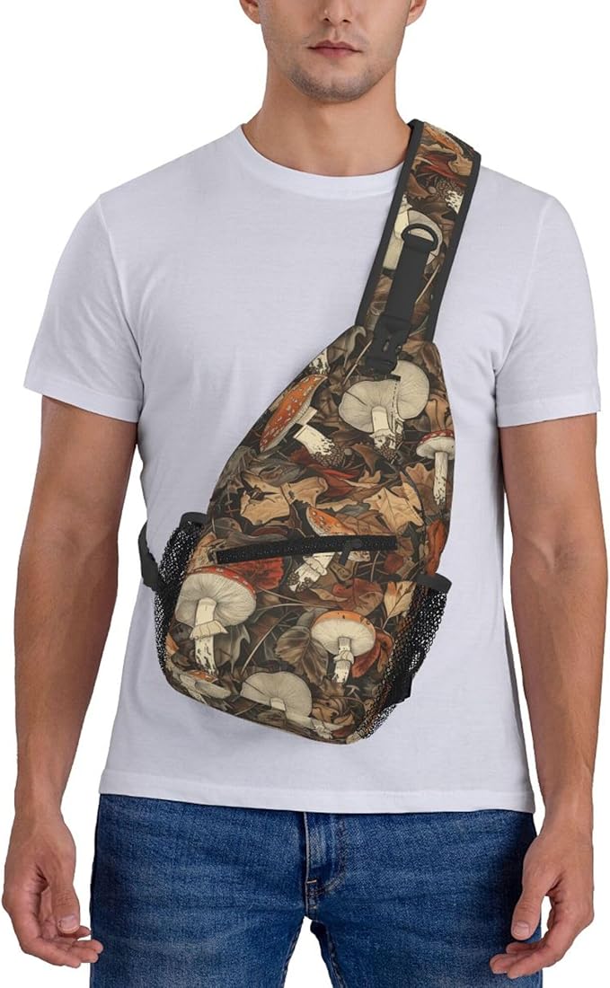 Botanical Mushroom Sling Backpack Crossbody Bag Casual Chest Bags Travel Hiking Daypack Shoulder Bag for Women Men