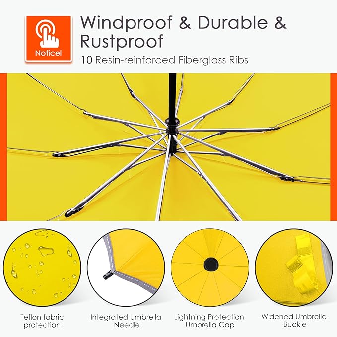 Bodyguard Inverted Umbrella - Large Windproof for Rain & Sun, Compact Reverse With Reflective Stripe, Teflon-Coated for Women Men, Travel Folding With Cover Bag