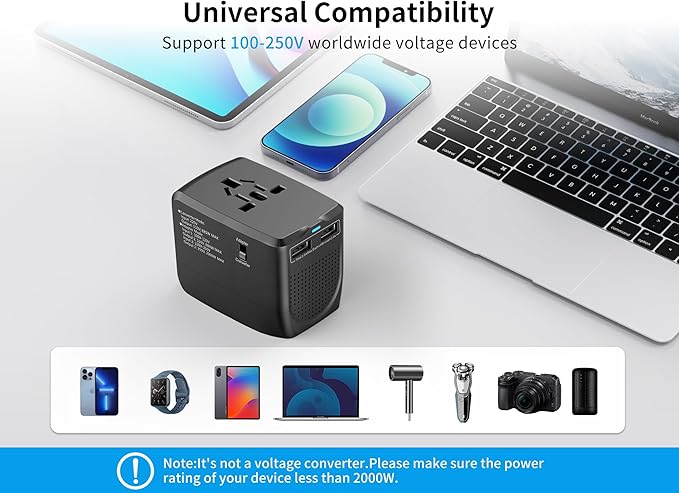 International Travel Adapter Voltage Converter Combo for 100V-240V with 2 USB Ports, USA to UK Europe Australia 200+ Countries 1