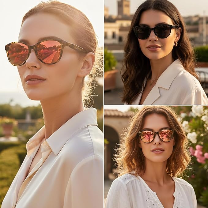 Myiaur Polarized Sunglasses for Women, Trendy Cat Eye Sun Glasses UV400 Protection Classic Retro Shade 2 Pack