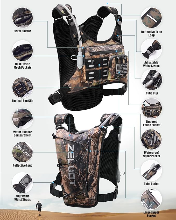 Running Vest with 2L Water Bladder, Hydration Pack, USA Original Patent, Lightweight Hydration Backpack with Gear Holder, Reflective Chest Pack for Men Women for Marathon Hiking