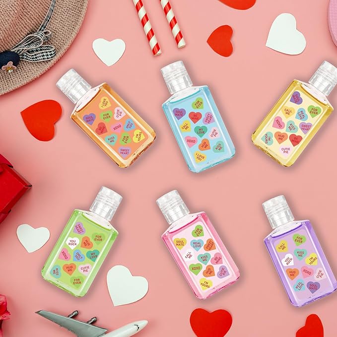 50 Pcs Valentines Mini Hand Sanitizers Bulk Valentine Gift Party Favors Valentine Conversation Heart Bundle Hand Sanitizer Natural Plant Fragrance Travel Size Hand Soap Gift for Valentine Weddings