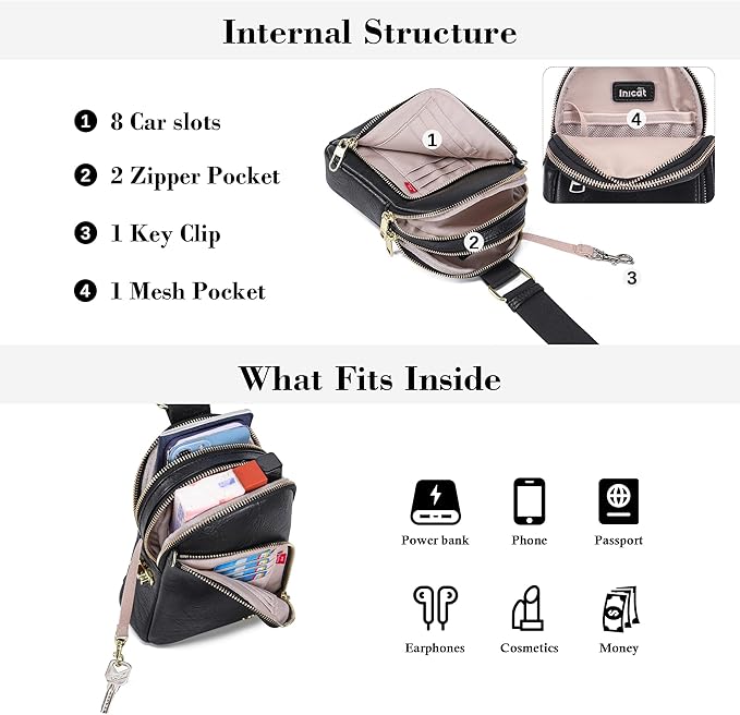 INICAT RFID Blocking Sling Bag Anti Theft Crossbody Bags Women Valentine's Day Gifts Travel Purses Vegan Leather