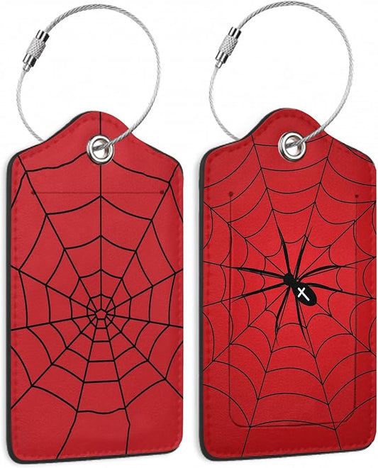 Halloween Red Spider Web Luggage Tags, 2 Pack Travel Cruise Tags for Suitcases,Cute Identifiers with Privacy Flap, Baggage Tags for Women Men Kids Backpack Handbag