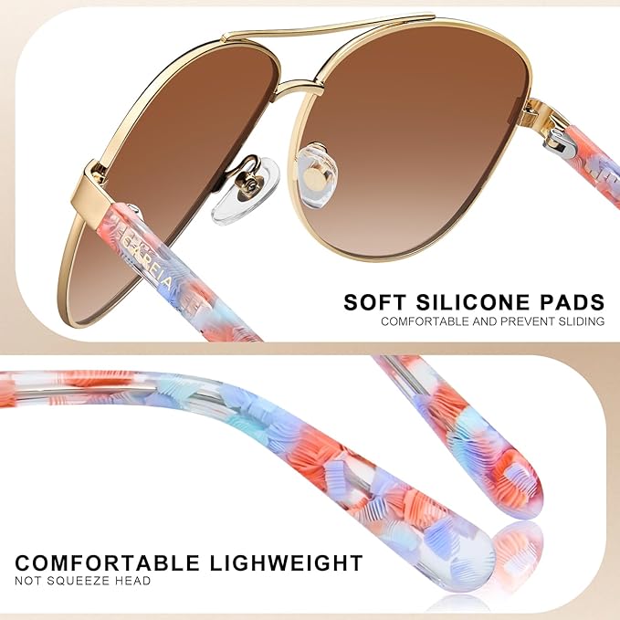 CARFIA Retro Trendy Pilot Sunglasses for Women Polarized UV Protection, Lightweight Outdoor Driving Lady Sunnies Metal Frame
