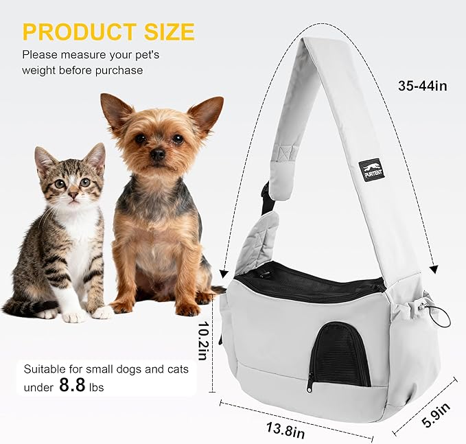 Dog Carrier Sling for Small Dogs & Cats Hand-Free Puppy Sling Purses with Storage Bag and Adjustable Shoulder Strap, Pet Sling Carrier Up to 8.8 Lbs (Grey)