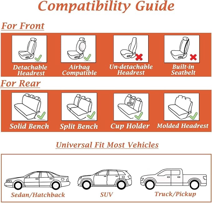 Coverado Seat Covers, Car Seat Covers Front Seats, Car Seat Cover, Car Seat Protector Waterproof, Car Seat Cushion Nappa Leather, Gray Seat Covers Carseat Cover Universal Fit for Most Cars