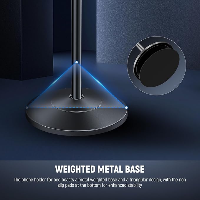 NEEWER BASICS Phone Floor Stand with Horizontal Extension Arm, Adjustable Bed Phone Holder Clamp Mount Compatible with iPhone 16 15 Pro Max Plus Samsung for Video Recording, Weighted Metal Base, ST009