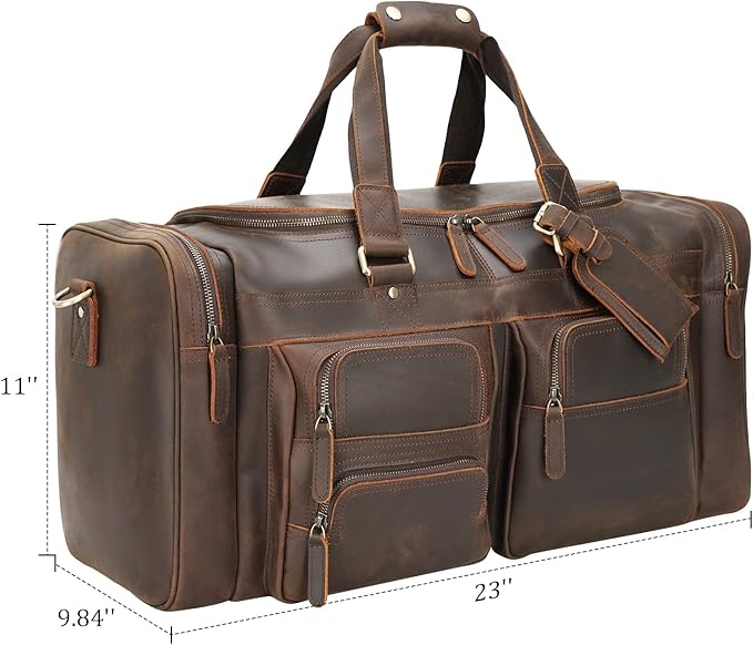 Polare 23" Leather Duffel Weekender Travel Bag For Men With Full Grain Cowhide Leather 42L
