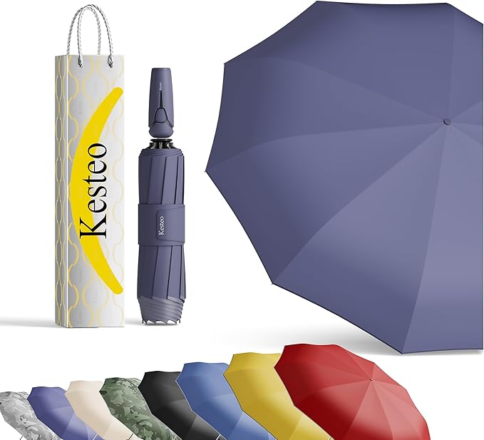 Windproof Travel Umbrella for Rain, Withstand 85MPH Winds, 54 Inch Automatic Reverse Fold Umbrellas Easy Auto Open Close, Portable Compact Umbrella Includes Cover Bag, Perfect for Travel, Car, Commute, Women Men, Backpack