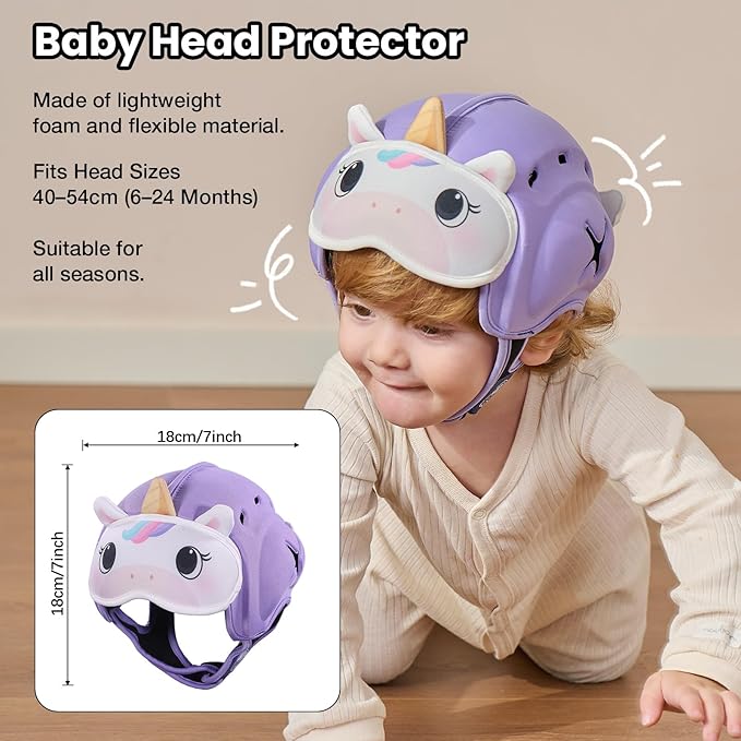Mambobaby Baby Head Protector Baby Helmet for Crawling Walking，Extra-Thick Deep Forehead Padding, Ultra-Lightweight Breathable, Toddler Helmet 6-24 Months-Unicorn