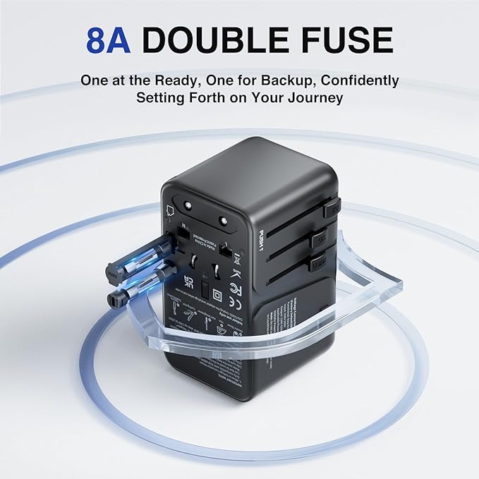 DAILYLIFE 220V to 110V Converter, Travel Adapter US to Europe - Power Converter Adapter Combo with 3 USB C and 1 USB A for US/UK/EU/AU, (1 Pack) - Black