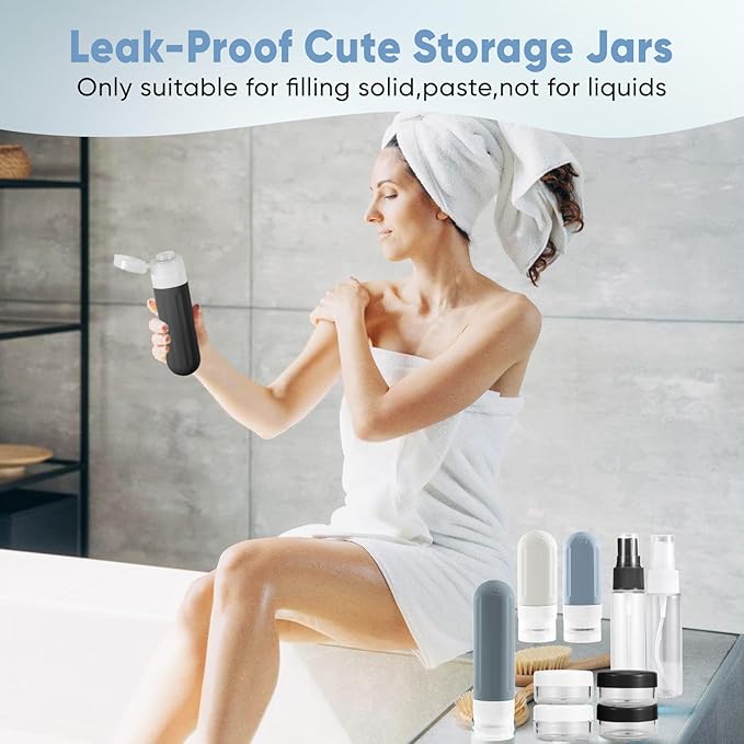 Landisun Travel Size Toiletries Essentials Bottles 18Pack Containers Travel-Bottles Leak Proof Black