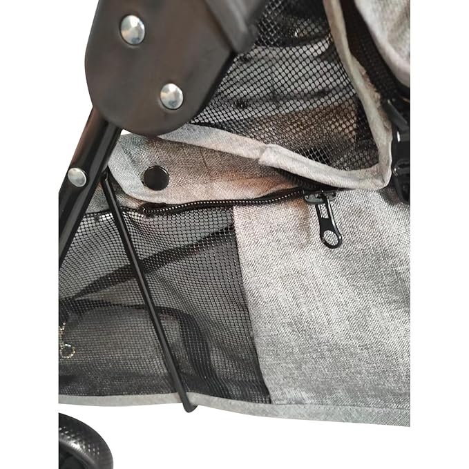 Critter Sitters Grey Foldable Pet Stroller for Small Dogs/Cats with Breathable Scratch Resistant Mesh Windows, Cup Holders, Storage Pockets, Lockable Wheels, Safety Leash, Animal Stroller