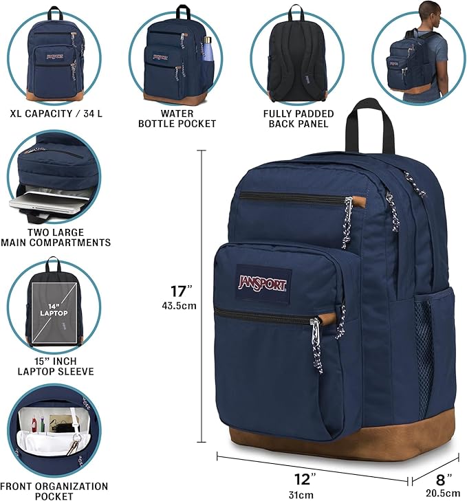 JanSport Cool Backpack with 15-inch Laptop Sleeve, Large Computer Bag Rucksack with 2 Compartments, Ergonomic Straps, Faded Tapestry
