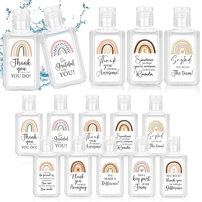 50 Pcs Thank You Mini Hand Sanitizer Bulk Employee Appreciation Gift Inspirational Small Hand Sanitizer 1fl oz Travel Size Hand Soap for Coworker Friends Teacher Christmas Valentine (Boho Rainbow)