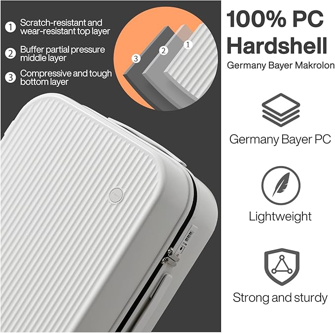 mixi 24 Inch Checked Luggage PC Hardshell Suitcases with Wheels for Travel Woman Men, Smoke White