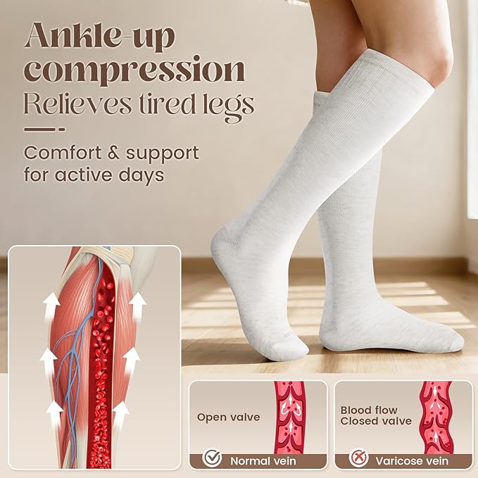 LEVSOX Thick Merino Wool Compression Socks for Women and Men 20-30mmHg Knee High Support Socks for Flying Nurses Pregnancy